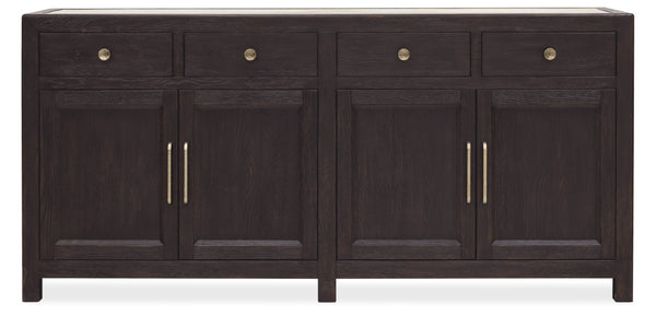 Hooker Furniture Driftwood Buffet With Inset Natural Stone Top, Rustic Buckboard Finish, Soft-Close Drawers & Doors Blacks 6820-75901-99