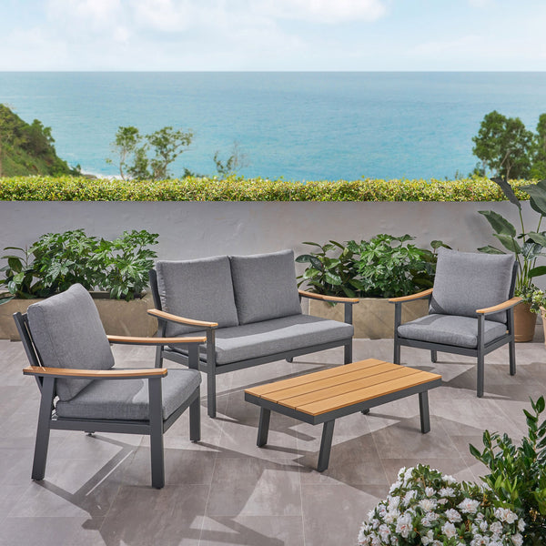 English Elm Sinclair Outdoor 4 Piece Chat Set Aluminum Frame with Olefin Cushions Patio Seating 62850.00GGRY