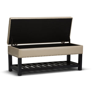 English Elm Lomond Storage Ottoman Bench - Elegant Satin Cream Upholstered Seat With Hidden Storage & Style B136P159123