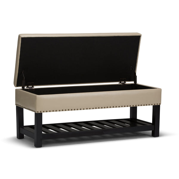 English Elm Lomond Storage Ottoman Bench - Elegant Satin Cream Upholstered Seat With Hidden Storage & Style B136P159123