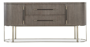 Hooker Furniture Modern Mood Server Elegant Quartered Oak Sideboard With Wire-Brushed Texture, Pewter Accents, Storage Delight Medium Brown 6850-75907-89