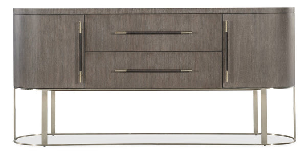 Hooker Furniture Modern Mood Server Elegant Quartered Oak Sideboard With Wire-Brushed Texture, Pewter Accents, Storage Delight Medium Brown 6850-75907-89