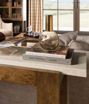 Hooker Furniture Melange Mulholland Oak Veneer Console Table with Marble Top for Entryway Decor 628-85756-82