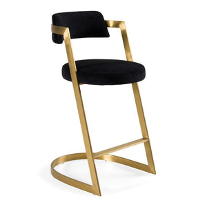 VIG Furniture Shandra Counter Stool In Black Velvet With Polished Gold Cantilever Frame — Mid‑Century Glam Seating VGRHRHS-CS-220-FB-BLK-BS