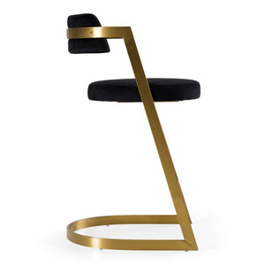 VIG Furniture Shandra Counter Stool In Black Velvet With Polished Gold Cantilever Frame — Mid‑Century Glam Seating VGRHRHS-CS-220-FB-BLK-BS