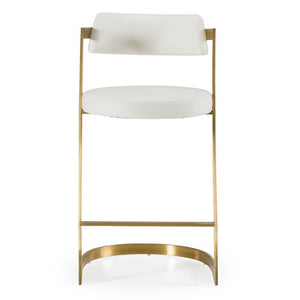 VIG Furniture Shandra White Leatherette Counter Stool With Gold Cantilever Frame, Integrated Footrest, Mid-Century Glam VGRH-RHS-CS-220-PU-WHT-CS