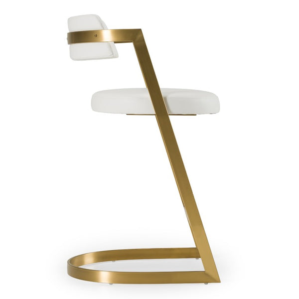 VIG Furniture Shandra White Leatherette Counter Stool With Gold Cantilever Frame, Integrated Footrest, Mid-Century Glam VGRH-RHS-CS-220-PU-WHT-CS