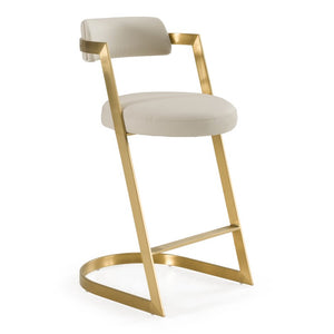 VIG Furniture Shandra Glam Cantilever Counter Stool With Gold Stainless Steel Frame And Pleather Upholstery, 26" Seat Height Beige Bar Stool VGRH-RHS-CS-220-BGEGLD
