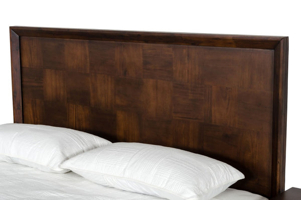 VIG Furniture Shane Eastern King Acacia & Brass Bed - Dark Mango Veneer, Mid-Century Low-Profile Design, Durable VGNXSHANE-BED-EK