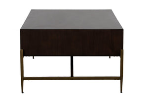 VIG Furniture Shane Dark Mango Acacia & Antique Brass Coffee Table With Triangular Support, 2 Drawers, 52.8" Wide VGNXMEMPHIS-ACA-CT
