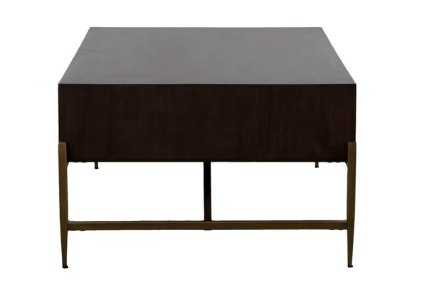 VIG Furniture Shane Dark Mango Acacia & Antique Brass Coffee Table With Triangular Support, 2 Drawers, 52.8" Wide VGNXMEMPHIS-ACA-CT