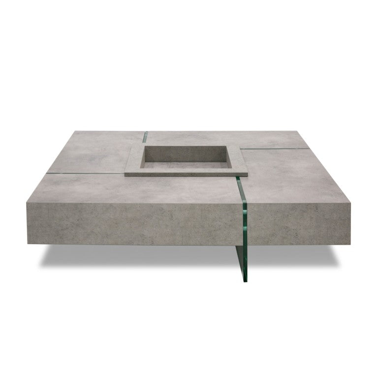 VIG Furniture Shauna Square Faux Concrete Coffee Table With Glass Legs, Floating Design & Sunken Display Compartment VGCNCPM2852-N16