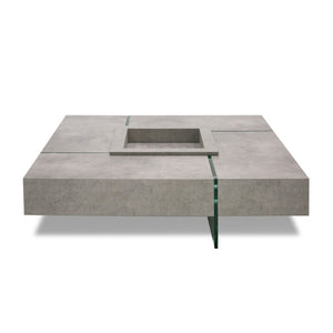 VIG Furniture Shauna Square Faux Concrete Coffee Table With Glass Legs, Floating Design & Sunken Display Compartment VGCNCPM2852-N16