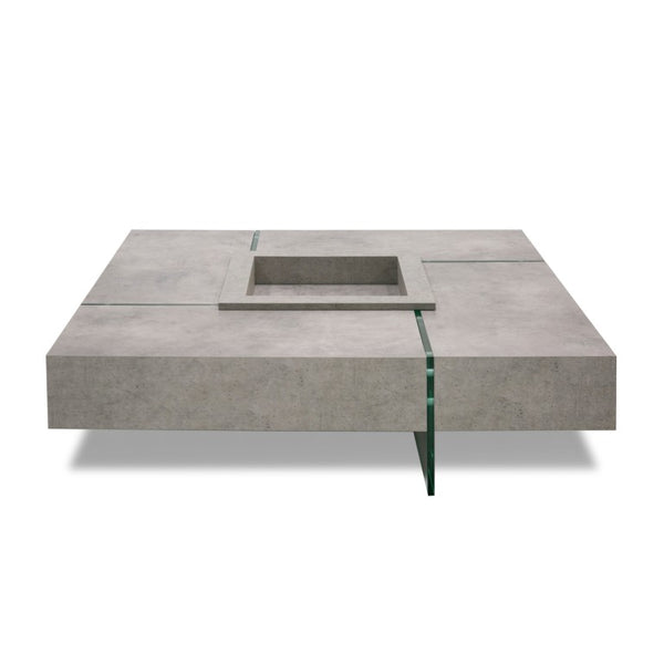 VIG Furniture Shauna Square Faux Concrete Coffee Table With Glass Legs, Floating Design & Sunken Display Compartment VGCNCPM2852-N16