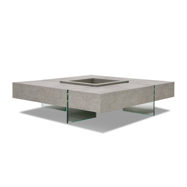 VIG Furniture Shauna Square Faux Concrete Coffee Table With Glass Legs, Floating Design & Sunken Display Compartment VGCNCPM2852-N16