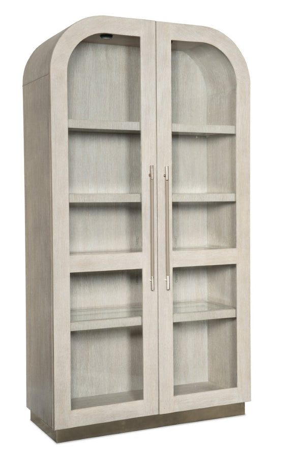 Hooker Furniture Modern Mood Display Cabinet With Integrated Lighting, Quartered Oak Veneer, Leather Pulls, Soft-Close Doors Light Brown 6850-75906-80