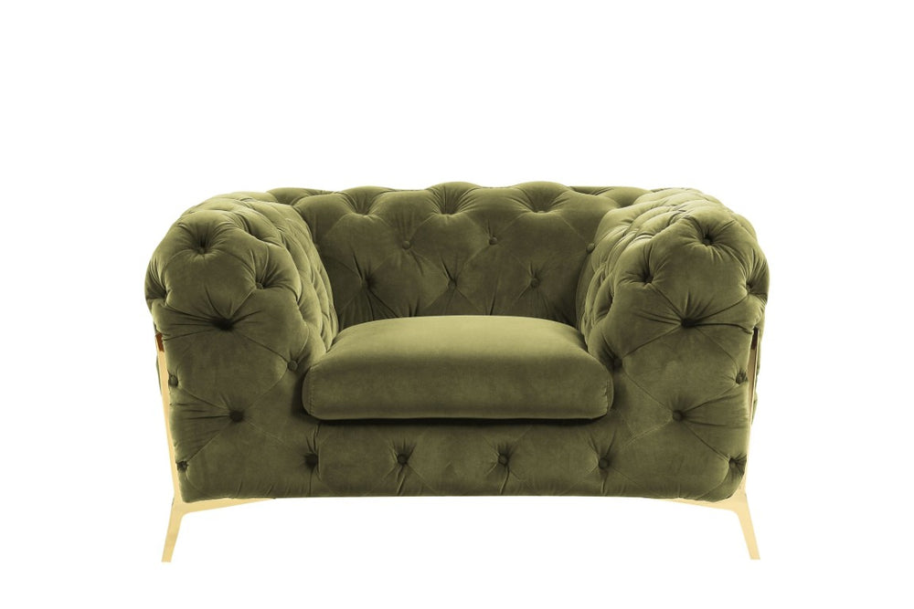 VIG Furniture Sheila Velvet Green Velour Chair With Gold Legs — Tuxedo Tufted Transitional Glam Accent (98) VGCA1346-GRN-CH
