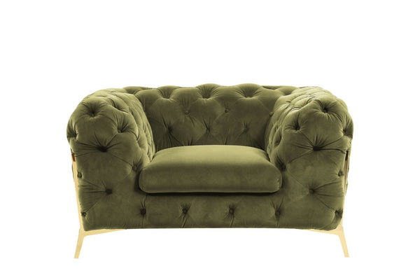 VIG Furniture Sheila Velvet Green Velour Chair With Gold Legs — Tuxedo Tufted Transitional Glam Accent (98) VGCA1346-GRN-CH