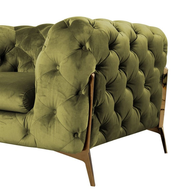 VIG Furniture Sheila Velvet Green Velour Chair With Gold Legs — Tuxedo Tufted Transitional Glam Accent (98) VGCA1346-GRN-CH
