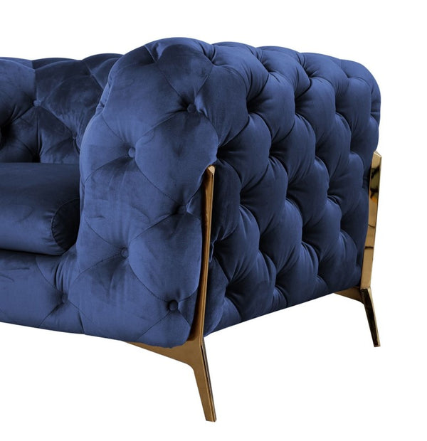 VIG Furniture Sheila Blue Velvet Tuxedo Loveseat With Gold Legs, Tufted Glam Transitional Seating, 74" VGCA1346-BLUE-L