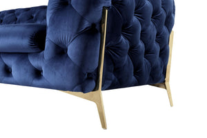 VIG Furniture Sheila Blue Velvet Tuxedo Loveseat With Gold Legs, Tufted Glam Transitional Seating, 74" VGCA1346-BLUE-L