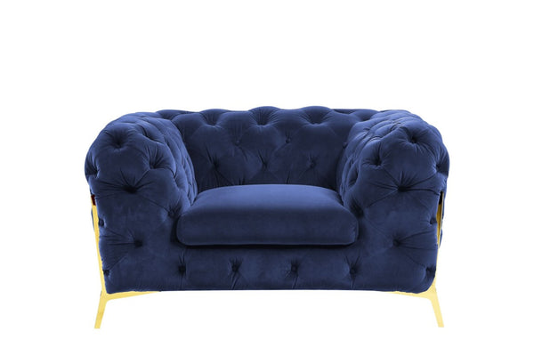 VIG Furniture Sheila Luxe Dark Blue Velour Chair With Diamond Tufting & Gold Legs — Glam Transitional Accent Seat VGCA1346-BLUE-CH