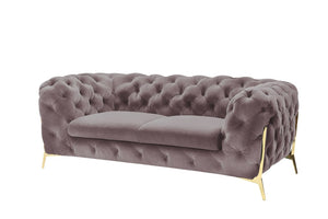 VIG Furniture Sheila Plush Silver Velour Loveseat With Diamond Tufting, Tuxedo Arms & Polished Gold Legs (74") VGCA1346-SIL-L
