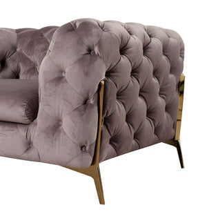 VIG Furniture Sheila Plush Silver Velour Loveseat With Diamond Tufting, Tuxedo Arms & Polished Gold Legs (74") VGCA1346-SIL-L