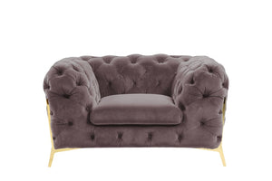 VIG Furniture Sheila Silver Velour Tuxedo Chair With Diamond Tufting & Polished Gold Upward Legs — Luxe Statement VGCA1346-SIL-CH