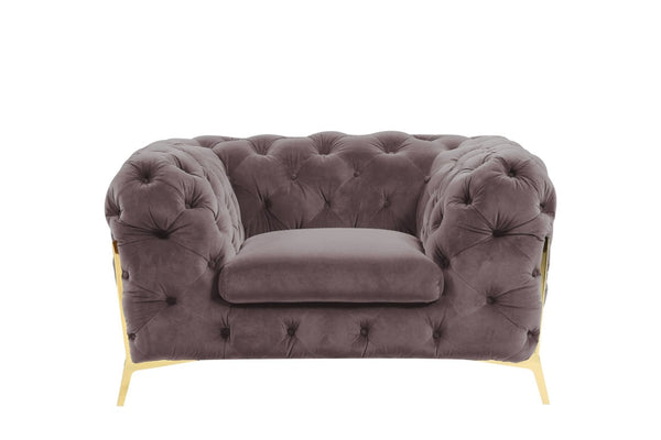VIG Furniture Sheila Silver Velour Tuxedo Chair With Diamond Tufting & Polished Gold Upward Legs — Luxe Statement VGCA1346-SIL-CH