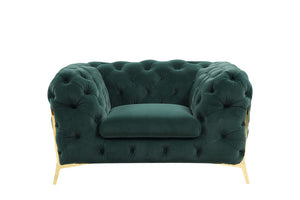 VIG Furniture Sheila Emerald Green Velour Tuxedo Chair With Gold Legs — Plush Tufted Glam Accent, Luxe Comfort VGCA1346-EM-GRN-CH