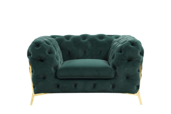 VIG Furniture Sheila Emerald Green Velour Tuxedo Chair With Gold Legs — Plush Tufted Glam Accent, Luxe Comfort VGCA1346-EM-GRN-CH