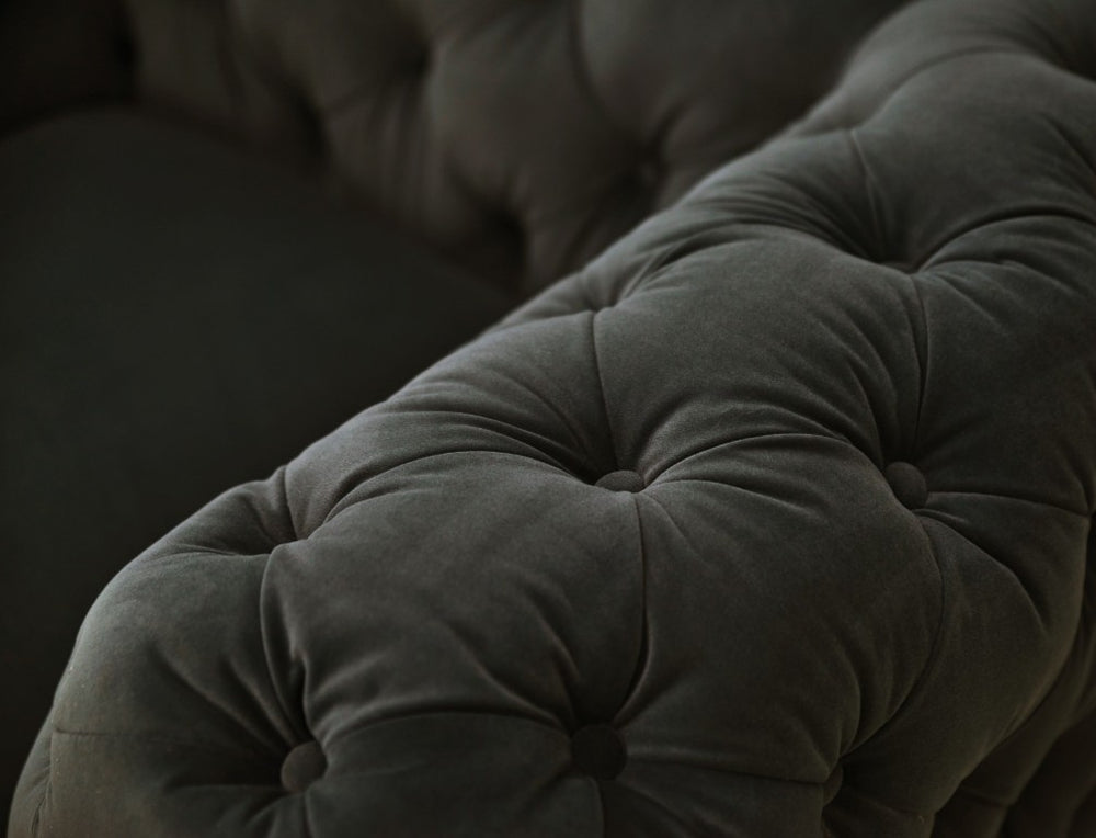 VIG Furniture Sheila Dark Grey Velvet Loveseat With Gold Legs — Tuxedo Tufted Glam Seating, Plush Comfort VGCA1346-DKGRY-A-L