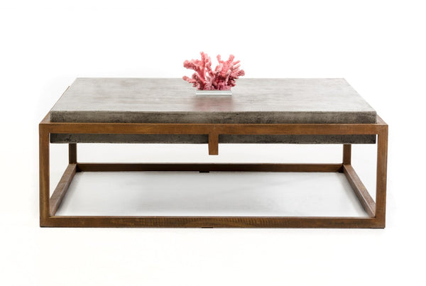 VIG Furniture Shepard Rustic Industrial Concrete Coffee Table 42" Square Dark Grey Top On Rusty Steel Frame, 66 Lb Stable Centerpiece VGGR692637
