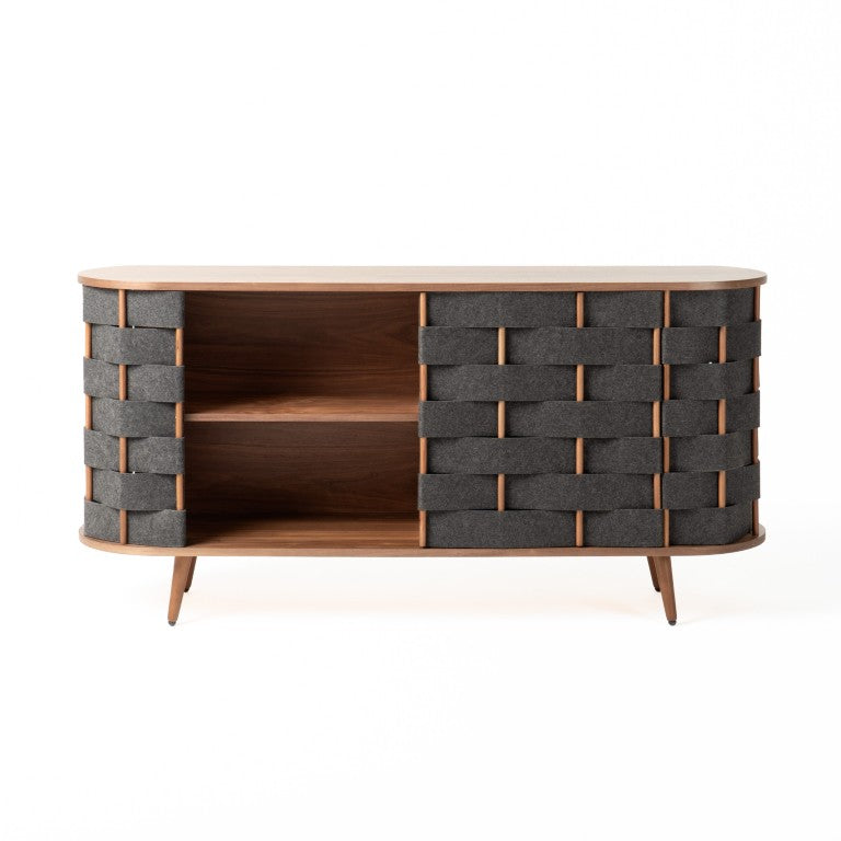 VIG Furniture Sheridan Mid-Century Sideboard With Grey Woven Panels & Walnut Veneer, Sturdy Storage Buffet VGDWJ9899