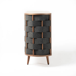 VIG Furniture Sheridan Mid-Century Sideboard With Grey Woven Panels & Walnut Veneer, Sturdy Storage Buffet VGDWJ9899