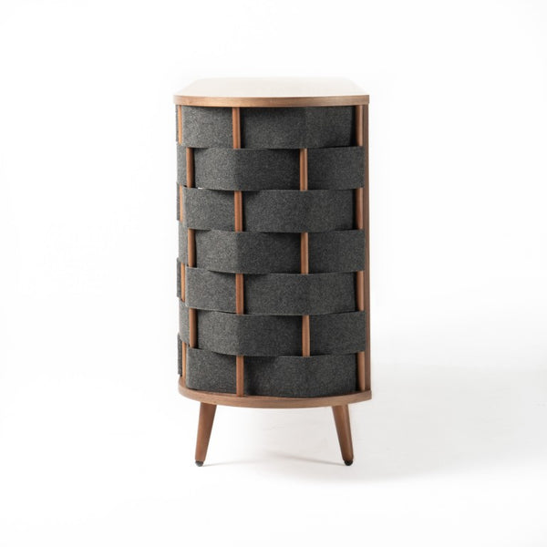 VIG Furniture Sheridan Mid-Century Sideboard With Grey Woven Panels & Walnut Veneer, Sturdy Storage Buffet VGDWJ9899
