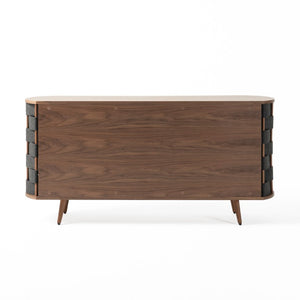 VIG Furniture Sheridan Mid-Century Sideboard With Grey Woven Panels & Walnut Veneer, Sturdy Storage Buffet VGDWJ9899