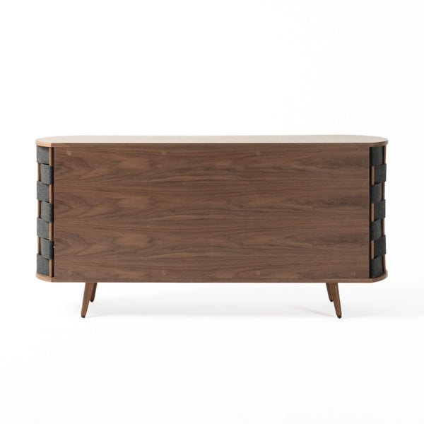VIG Furniture Sheridan Mid-Century Sideboard With Grey Woven Panels & Walnut Veneer, Sturdy Storage Buffet VGDWJ9899