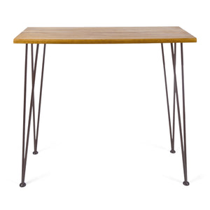 English Elm Christopher Knight Home® - DENALI Teak-Finish Acacia Wood Outdoor Bar Table with Industrial Hairpin Iron Legs, 47.25"W rustic 61327.00