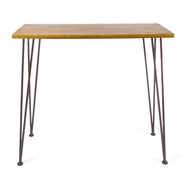English Elm Christopher Knight Home® - DENALI Teak-Finish Acacia Wood Outdoor Bar Table with Industrial Hairpin Iron Legs, 47.25"W rustic 61327.00
