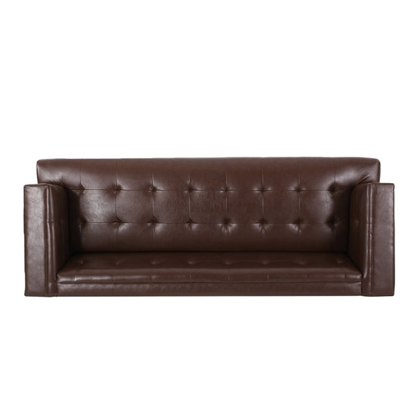 English Elm Christopher Knight Home® - 3 Seater Sofa - Mid-Century Modern Design In Dark Brown Pu, Plush Comfort For Compact Spaces 72146.00ADBRN_72146.00BDBRN