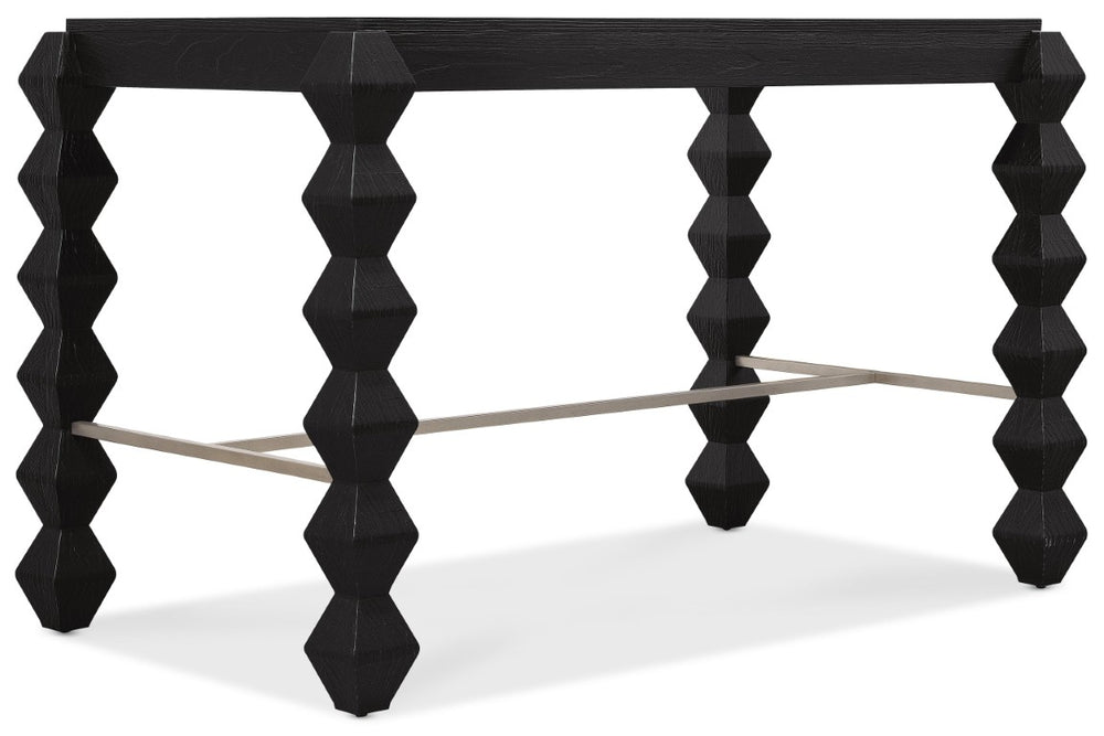 Hooker Furniture Commerce Xaden Gathering Desk — Charred Black Shou Sugi Ban Finish, Sculpted Legs & Pewter Crossbar, Rustic Industrial Statement Piece 7228-10019-99