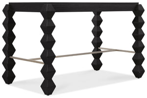 Hooker Furniture Commerce Xaden Gathering Desk — Charred Black Shou Sugi Ban Finish, Sculpted Legs & Pewter Crossbar, Rustic Industrial Statement Piece 7228-10019-99