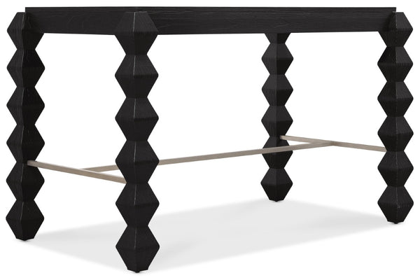 Hooker Furniture Commerce Xaden Gathering Desk — Charred Black Shou Sugi Ban Finish, Sculpted Legs & Pewter Crossbar, Rustic Industrial Statement Piece 7228-10019-99