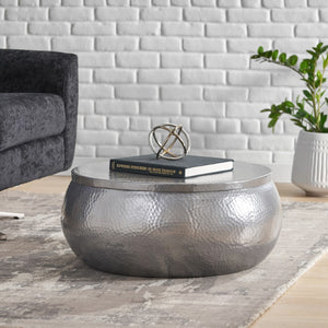 Christopher Knight Home® - Noble House - Ferster Modern Handcrafted Aluminum Drum Coffee Table, Nickel