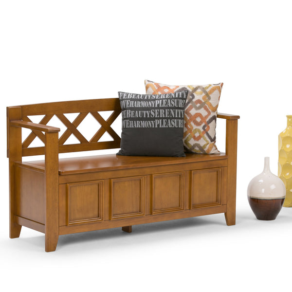 English Elm Amherst Solid Wood Storage Bench – Light Avalon Brown, Stylish Entryway Seating & Hidden Storage B136P158266