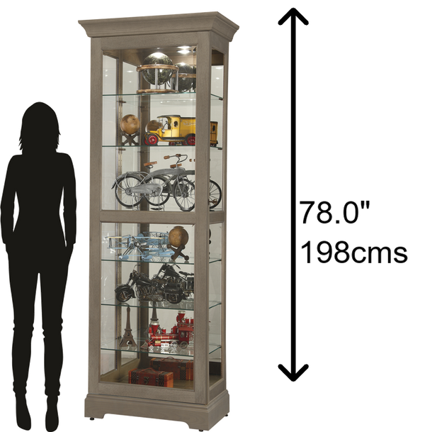 Hekman Furniture 680637 Howard Miller Martindale Vi Curio Cabinet - Elegant Lighted Glass Display For Collectibles Aged Grey Martindale Vi Curio Cabinet 680637