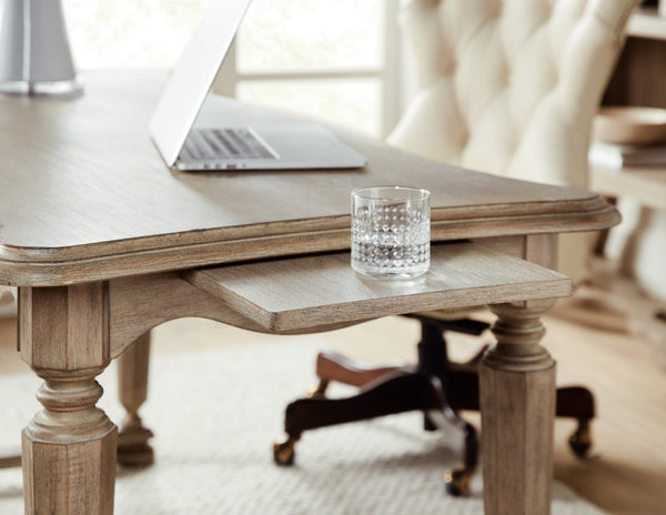 Hooker Furniture Corsica Rustic Acacia Writing Desk With Reclaimed Finish, Center Drawer & Pullout Shelves, 60" 5180-10459