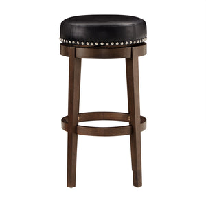 Homelegance By Top-Line Emerson Brown Finish Faux Leather 29" Swivel Bar Height Stool (Set of 2) Black Rubberwood